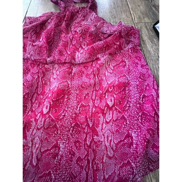 BCBGMAXAZRIA Women's Pink Azaelea Combo Ruffle Silk Halter Top Size Large - Picture 3 of 12